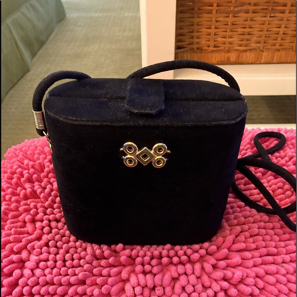 Bags Beautiful Canister Purse Velvet W Long Velvet Strap Gold Accents